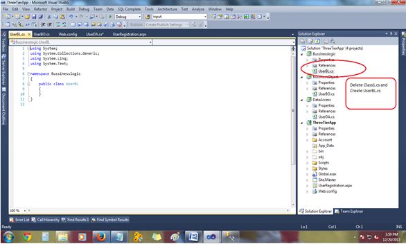 Create New Class UserBL